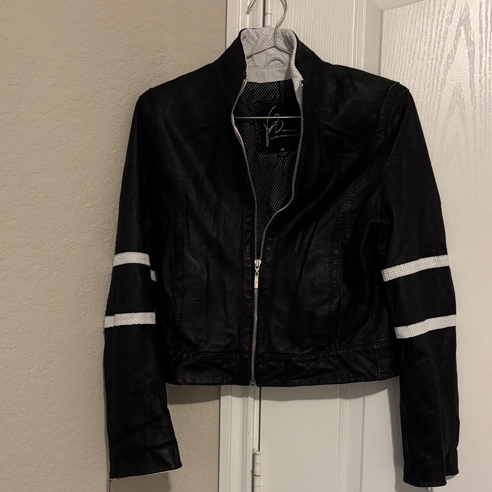 Pre-owned Wilsons Leather Black Jacket with Contrasting Stripes